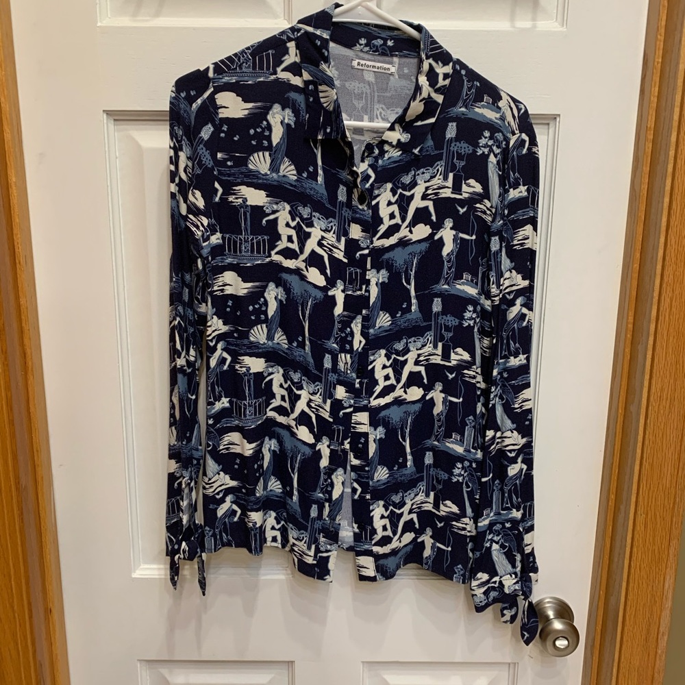 Reformation goddess button down w tie sleeves